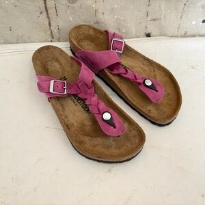 Birkenstock Gizeh Braided Oiled Leather Sandals, Fuchsia